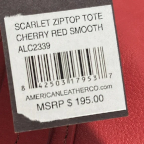 📷 NWT American Leather Co Scarlett Zip Top Tote Cherry Red Smooth - Picture 8 of 8